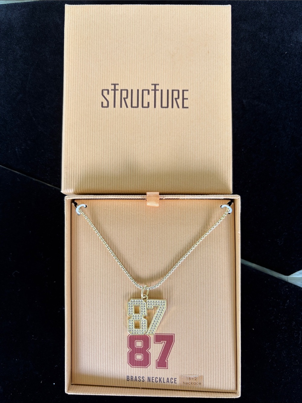Structure Gold-Tone '87' Pendant Necklace with Clear Crystal Accents Never Worn